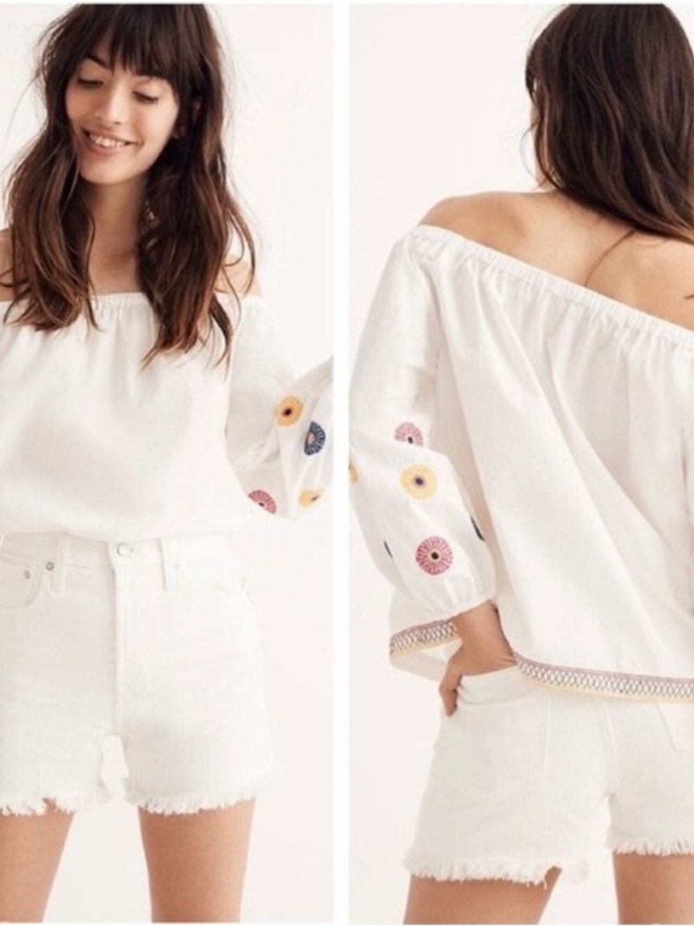 Madewell off-Shoulder White Embroidered Sleeve Top